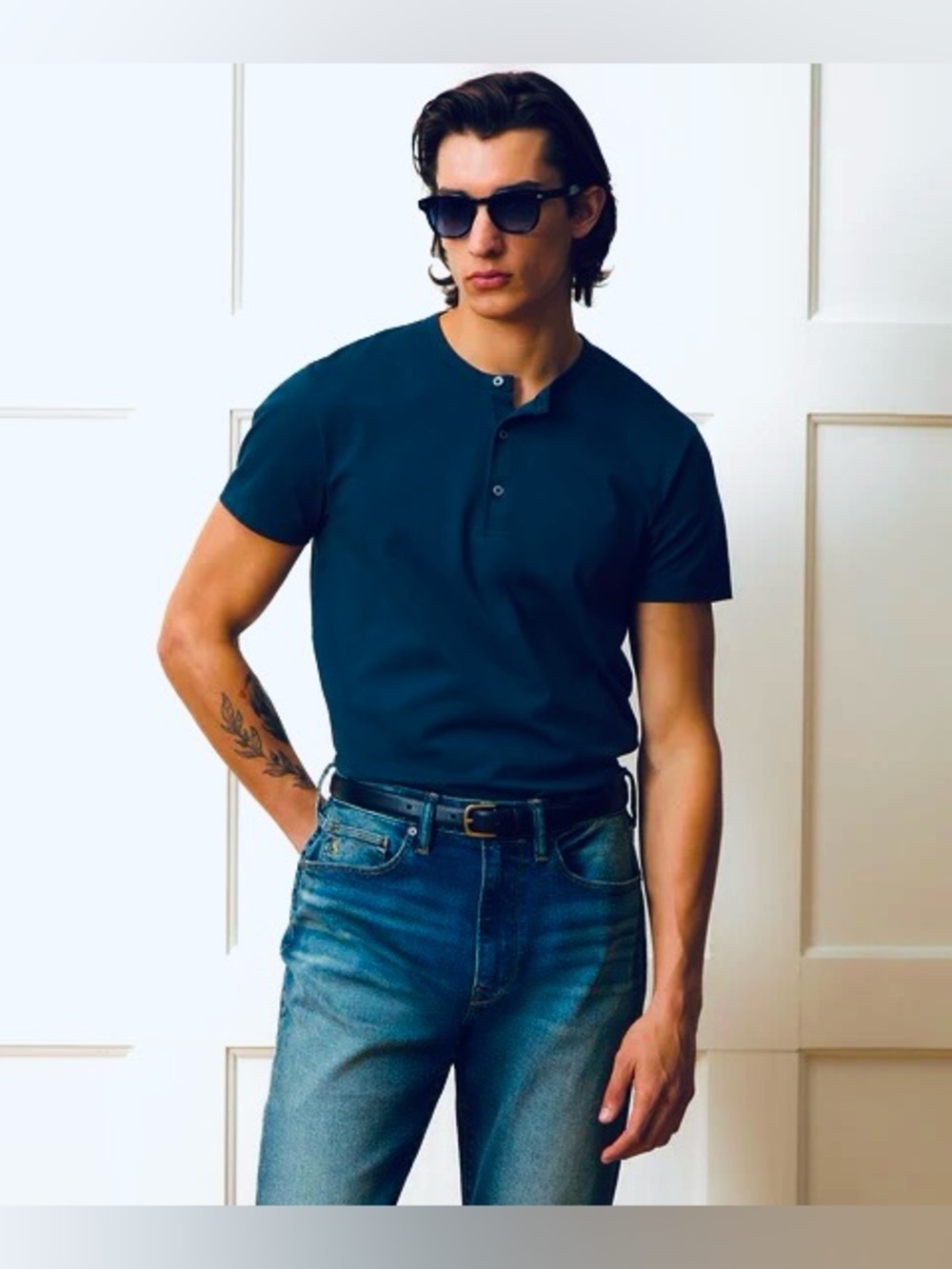 NWT Todd Snyder Indigo Non Slub Henley tee Small